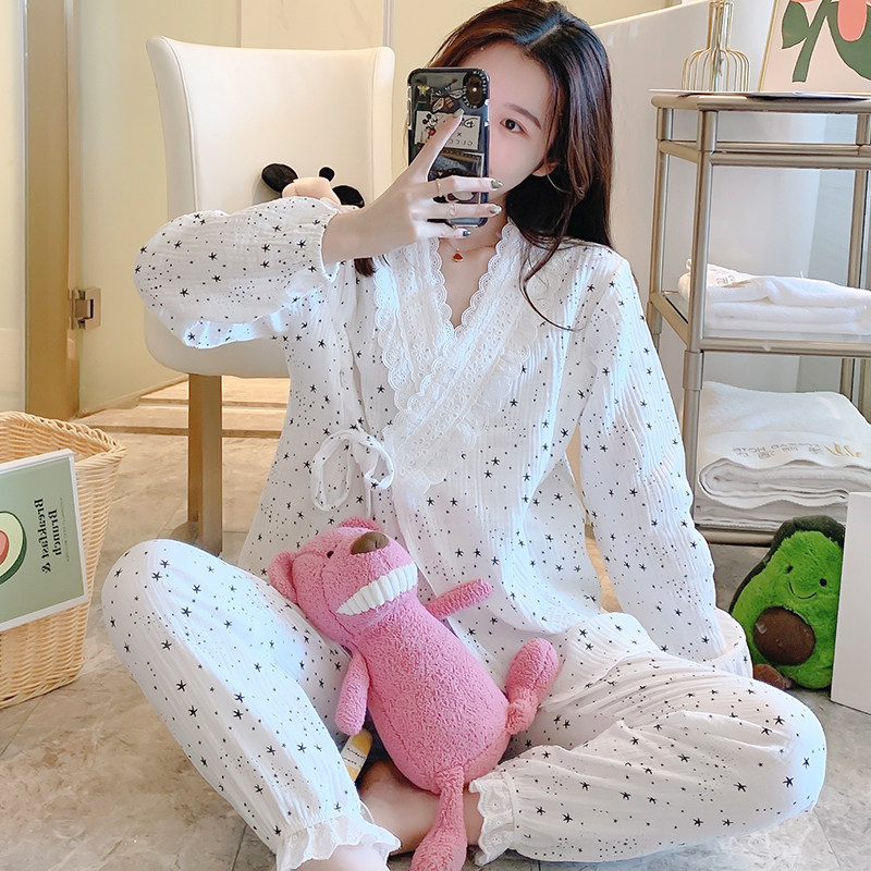 Postpartum care clothes, summer thin maternity pajamas, spring and autumn pure cotton gauze, postpartum breastfeeding, 7 months, new mother's 9 days of sitting, pregnancy period details Picture